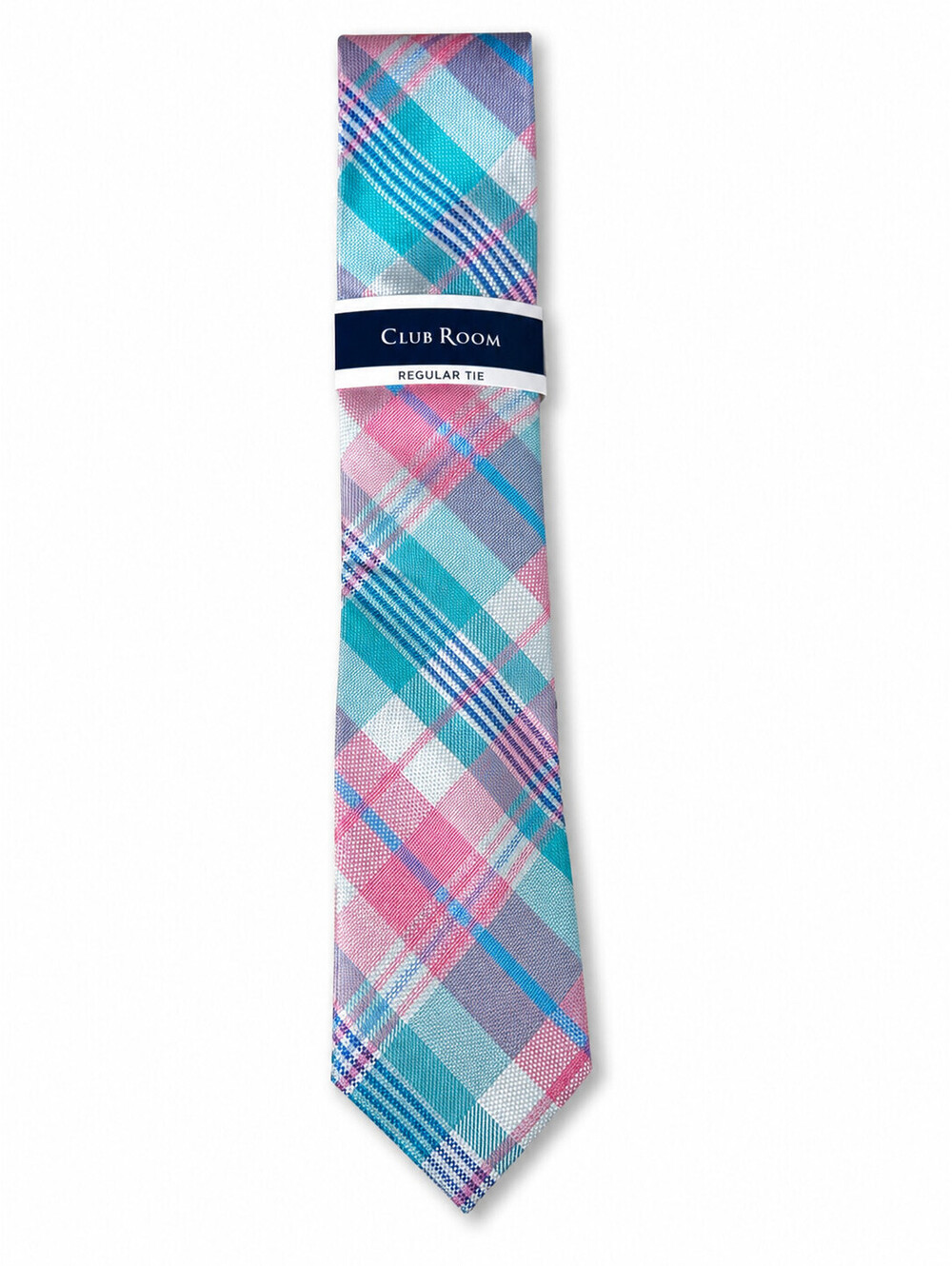 Club Room Mens Regular Tie Pink Blue Aqua Powder Plaid Necktie New With Tags NWT
